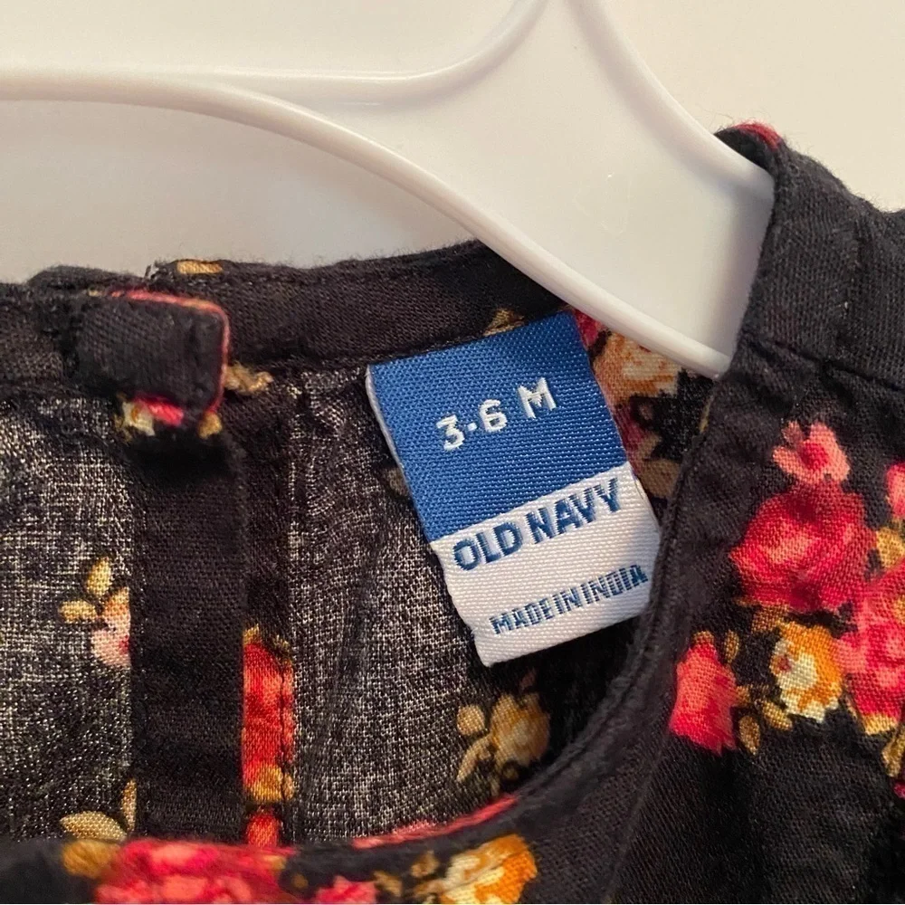 OLD Navy Baby Infant Girls Black & Floral Long Sleeve Dress Size 3-6 Months